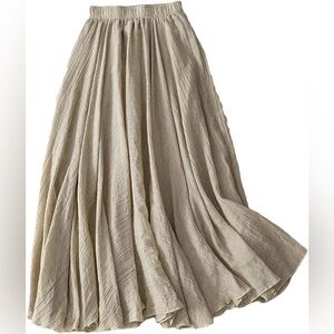 Boho Linen-Look Double Layer Midi Skirt in Beige
